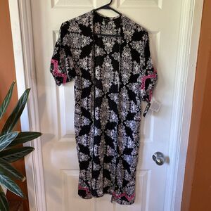Art Class Beach Cover Up Women’s L Large 10-12 Black Floral Open Front Sheer
